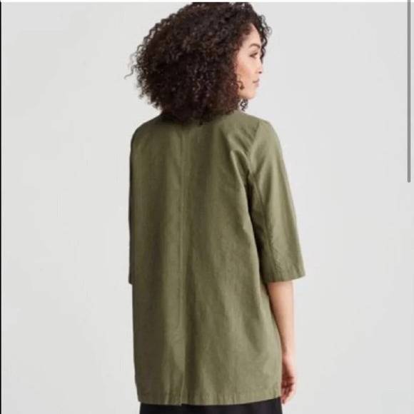 NWT Eileen Fisher Olive Green Cross-dyed Long Jacket S Open - Picture 3 of 10